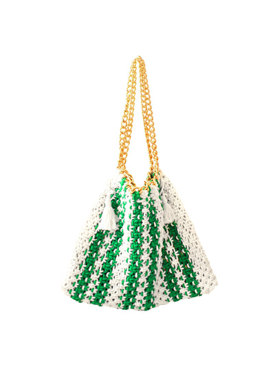 BrunnaCo Colette macrame beach bag in green and off-white at Collagerie