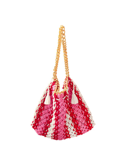 BrunnaCo Colette macrame beach bag in pink and red at Collagerie