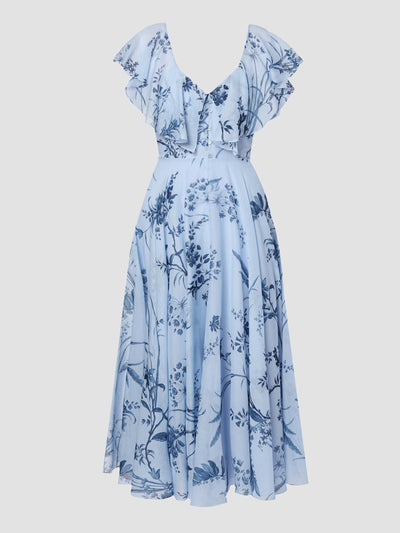 Erdem Blue fit and flare midi dress at Collagerie
