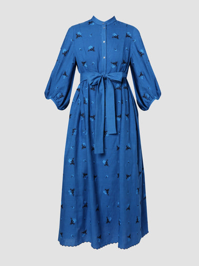 Erdem Blue long sleeve midi dress at Collagerie
