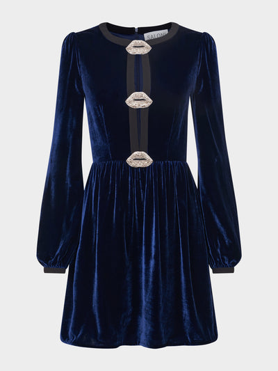 Saloni Camille bows mini dress in navy black lips at Collagerie