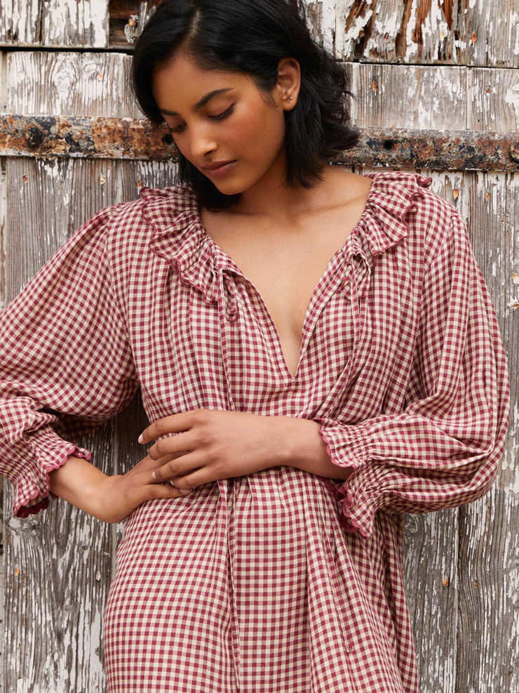 Rust gingham Carey nightdress  If Only If    - Collagerie