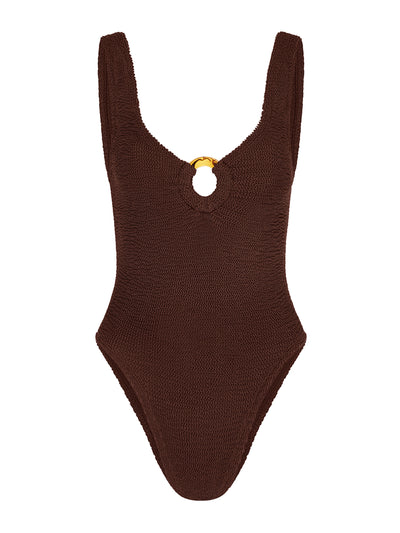 Hunza G Mettalic chocolate Celine swimsuit at Collagerie