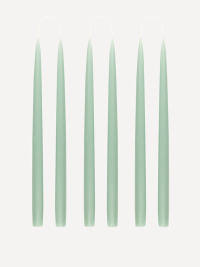 Rebecca Udall Danish taper candles in chalk green, set of 6 at Collagerie