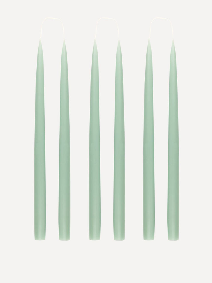 Danish taper candles in chalk green, set of 6