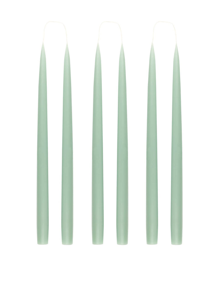 Danish taper candles in chalk green, set of 6