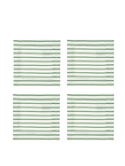 Rebecca Udall Victoria striped linen coasters in chalk & moss green, set of 4 at Collagerie