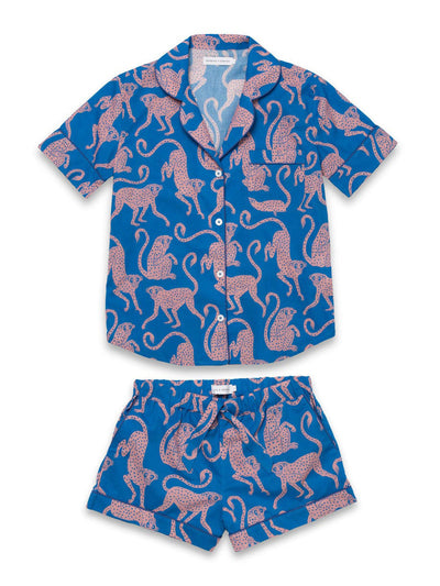 Desmond & Dempsey Short pyjama set chango print in blue and pink at Collagerie