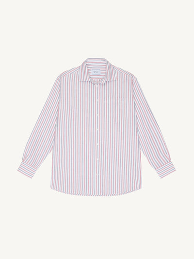 With Nothing Underneath Chessie oxford, red and navy stripe shirt at Collagerie