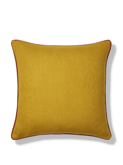 Volga Linen Chinese yellow terracotta trim cushion at Collagerie