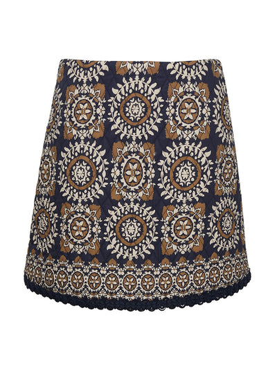 Cara Cara Blue medallion tile Chrissy skirt at Collagerie