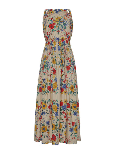 Cara Cara Colomba backless maxi dress in Flora Scarf Turtledove at Collagerie