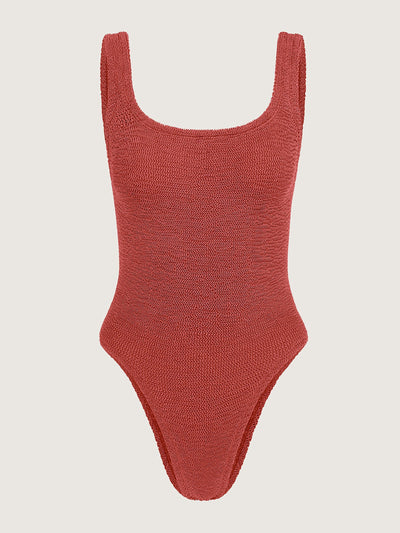 Hunza G Metallic rosewood Square neck swimsuit at Collagerie