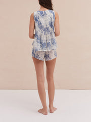 Pleated cami top and shorts set flowers of time print blue Pleated Cami Top and Shorts Set Desmond & Dempsey    - Collagerie