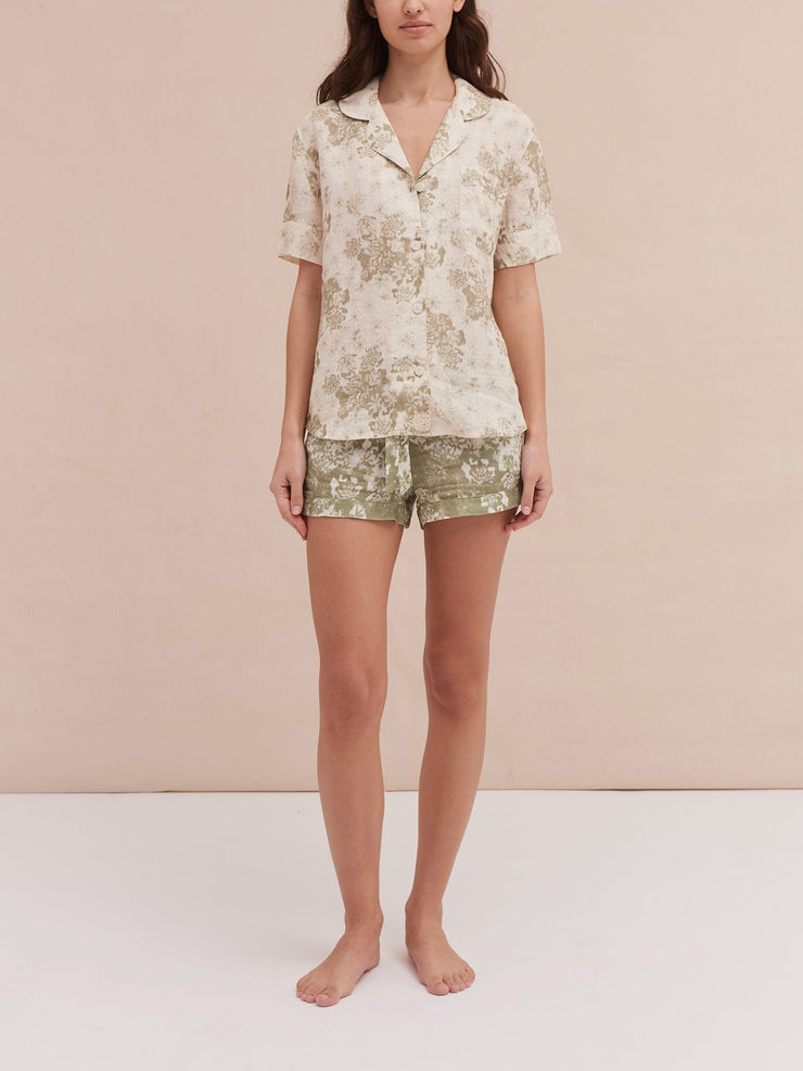 Sage and green Flower Of Time short pyjama set Short Pyjama Set Desmond & Dempsey    - Collagerie