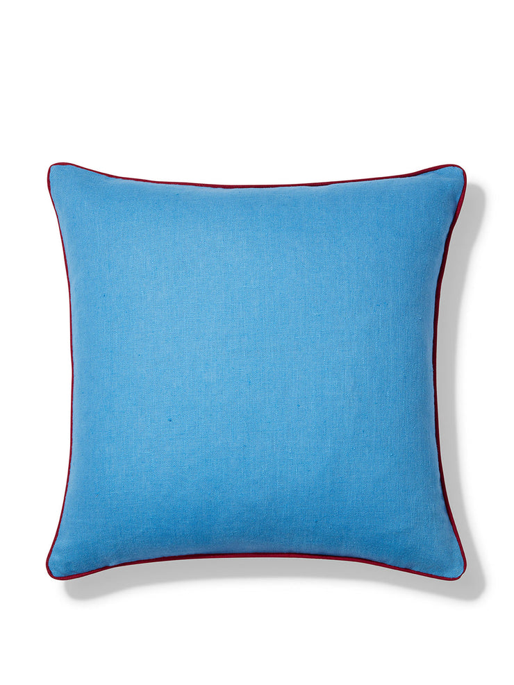 Cornflower blue volga red trim cushion Cushions Volga Linen    - Collagerie