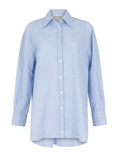 Mondo Corsini Delia blue and white stripe linen weave shirt at Collagerie