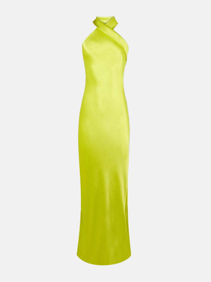 Lime yellow satin Pandora dress