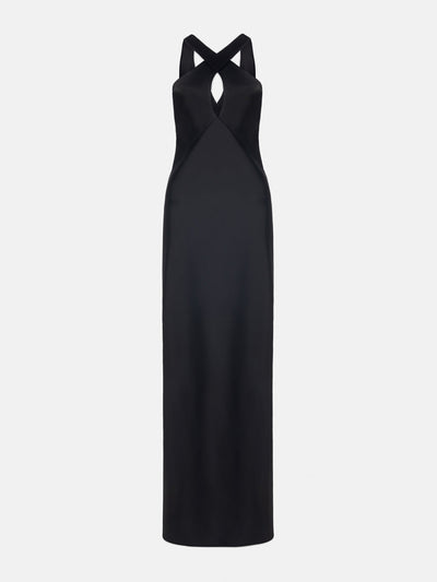 Galvan Black satin Evelyn dress at Collagerie