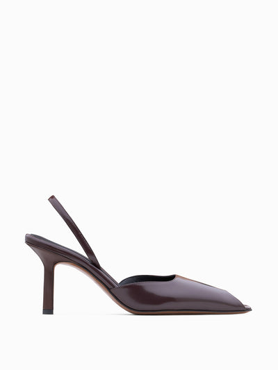 NEOUS Dark chocolate Dracu peep toe pumps at Collagerie