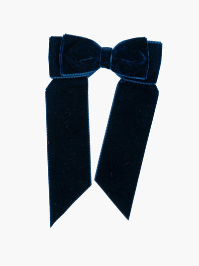 Amaia Navy large velvet long tail bow at Collagerie