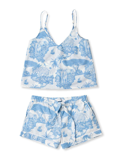 Desmond & Dempsey Cami top and shorts set loxodonta print blue at Collagerie