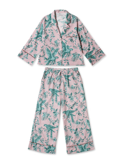 Desmond & Dempsey Boxy shirt and wide leg trouser set the bromley parrot pink/blue at Collagerie