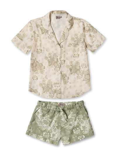 Desmond & Dempsey Sage and green Flower Of Time short pyjama set at Collagerie