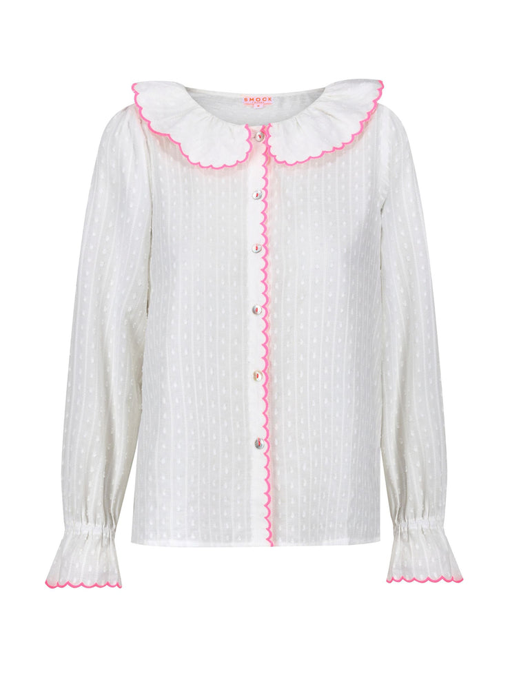 De beauvoir blouse barley twist white cotton with barbilicious embroidery