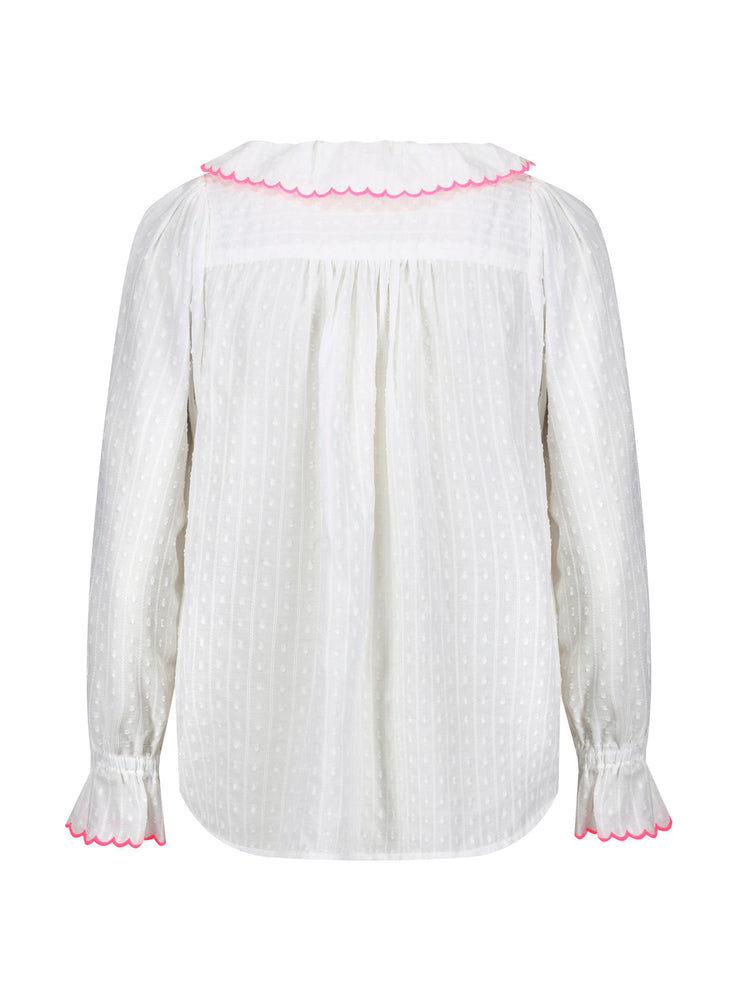 De beauvoir blouse barley twist white cotton with barbilicious embroidery