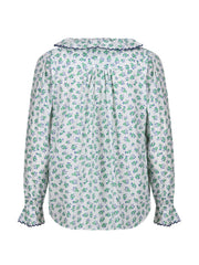 De beauvoir blouse green daisy with indigo embroidery
