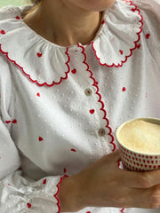 De beauvoir blouse love is in the air plumetti with big love embroidery