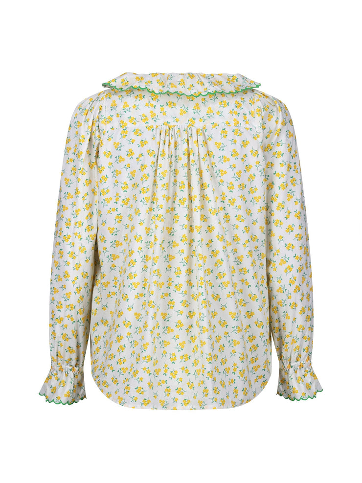 De beauvoir blouse yellow daisy with spring greens embroidery
