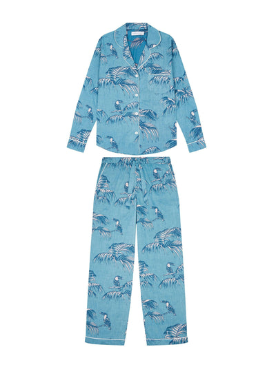 Desmond & Dempsey Long pyjama set bocas print blue at Collagerie