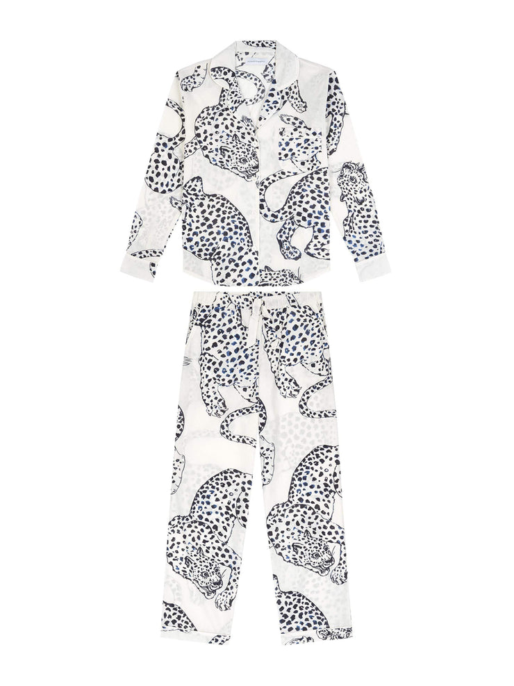 Cream The Jag print silk long pyjama set Silk Long Pyjama Set Desmond & Dempsey    - Collagerie