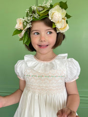 Diana special occasion dress with seashell hand smocking