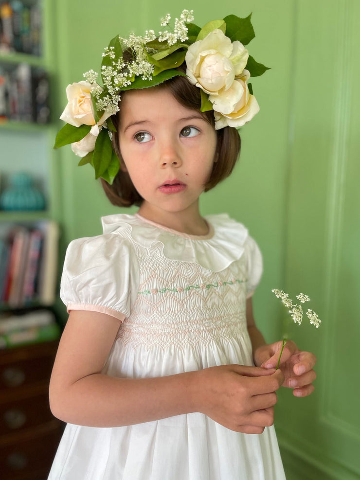 Diana special occasion dress with seashell hand smocking