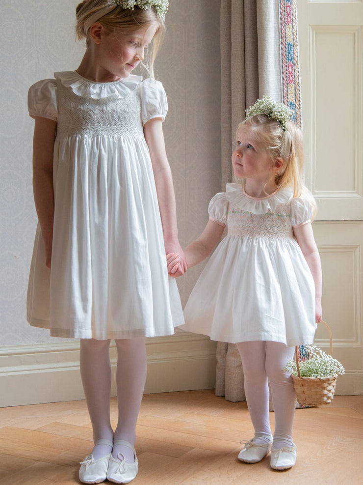 Diana special occasion dress with seashell hand smocking
