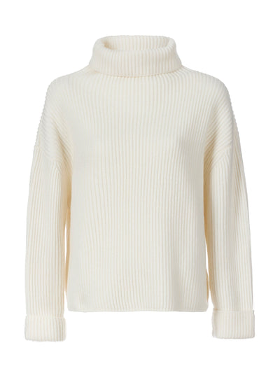 Rae Feather Cream wool Donegal roll neck jumper at Collagerie