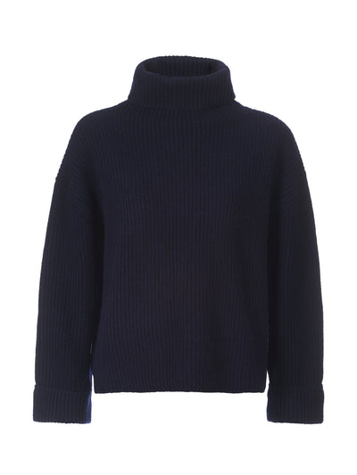 Rae Feather Navy wool Donegal roll neck jumper at Collagerie