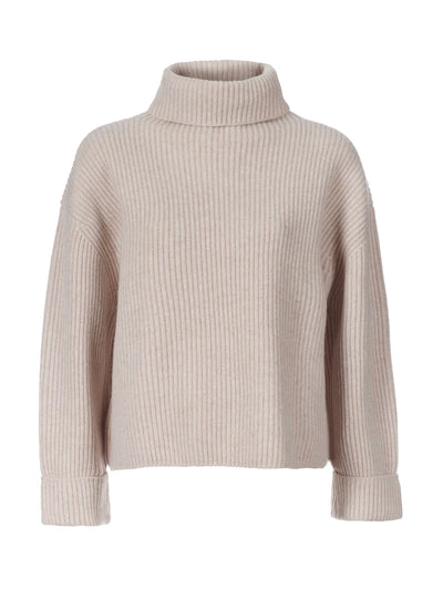 Rae Feather Stone marl wool Donegal roll neck jumper at Collagerie