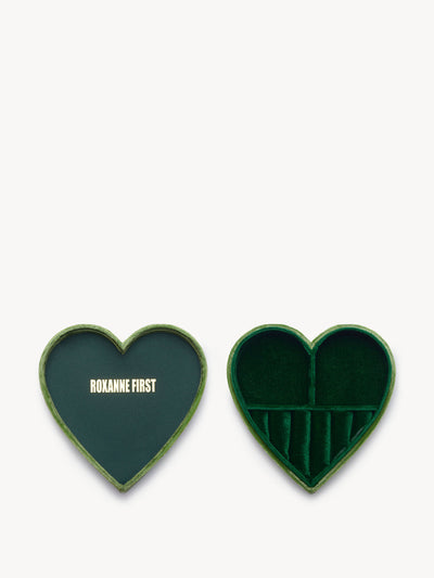 Roxanne First Double green, velvet heart jewellery box at Collagerie