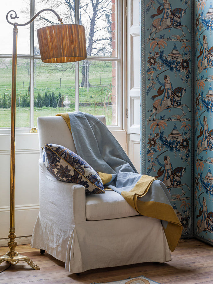 Parma grey and ochre Linen throw Bed Covers Volga Linen    - Collagerie
