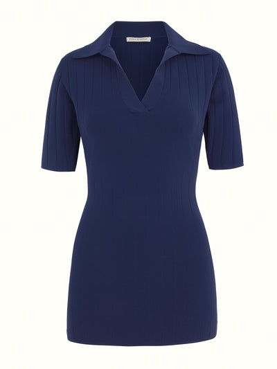 Emilia Wickstead Dune navy knit polo top at Collagerie