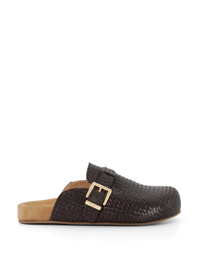 Dune Glazed brown woven leather clogs at Collagerie