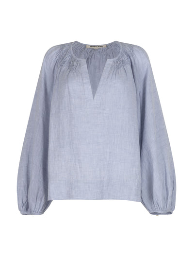 Mondo Corsini Elizabeth sky linen blouse at Collagerie