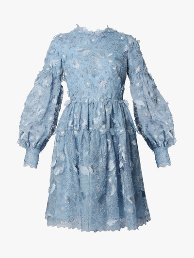 Erdem Blue silk organza tiered mini dress at Collagerie
