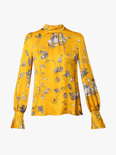 Erdem Cumin Ophelia vine print blouse with ruffle cuffs at Collagerie