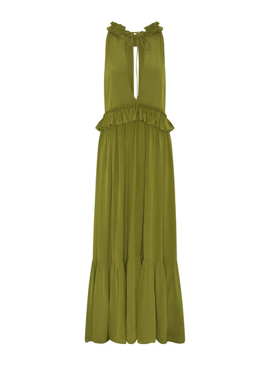 Evarae Alegra dress in crepe de chine avocado green at Collagerie