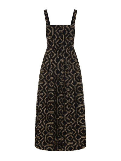 Evarae Arla dress in geo fringe black at Collagerie